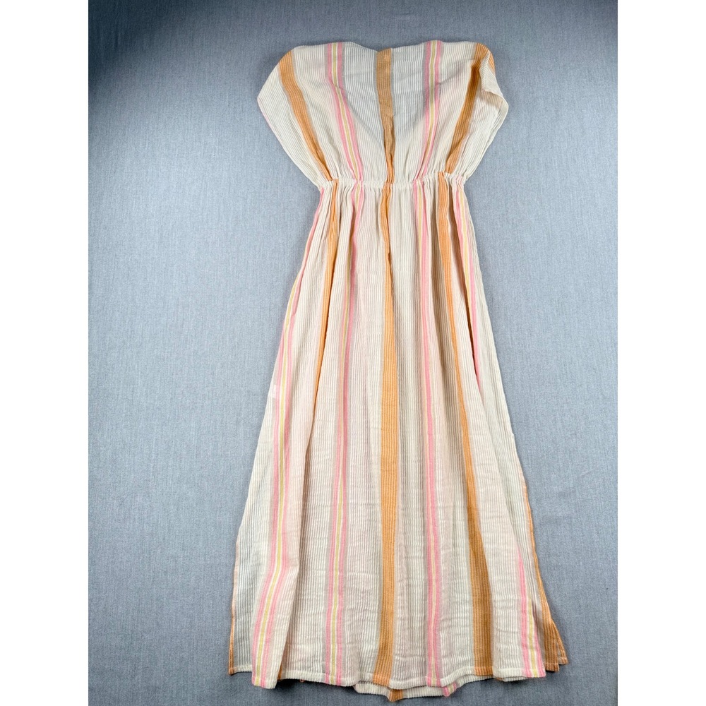 Nooki London Striped Cotton Blend V-Neck Maxi Dress Orange Pink Cream Medium - Picture 8 of 8